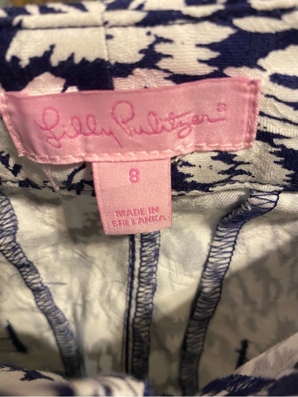 PRICE DROP Lilly Pulitzer Navy and White Ikat Slim Pants, Size 8 - Picture 3 of 3